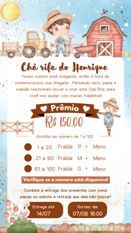 Convite Digital Chá Rifa Fazendinha