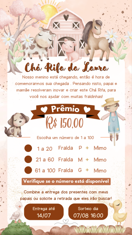 Convite Digital Chá Rifa Fazendinha