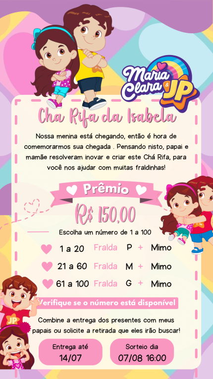 Convite Digital Chá Rifa Maria Clara e JP