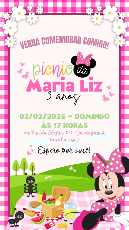 Convite Digital Piquenique da Minnie Rosa