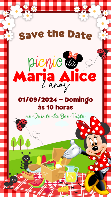 Convite Digital Piquenique da Minnie Vermelha