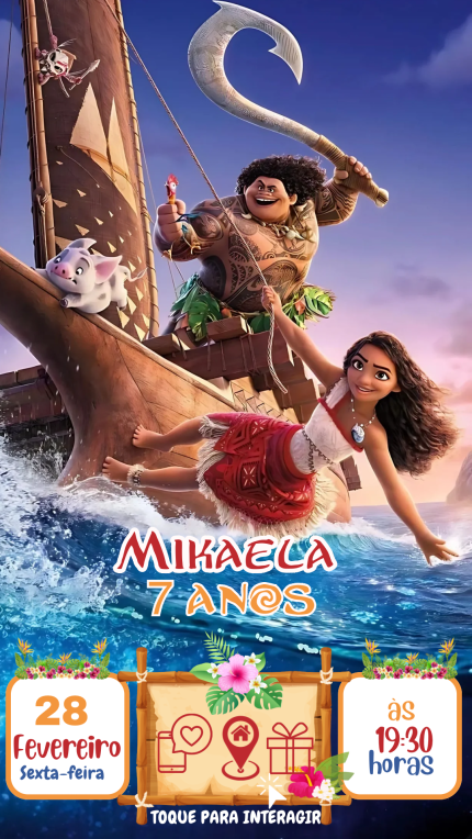 Convite Interativo com Sugestão de Presente Moana