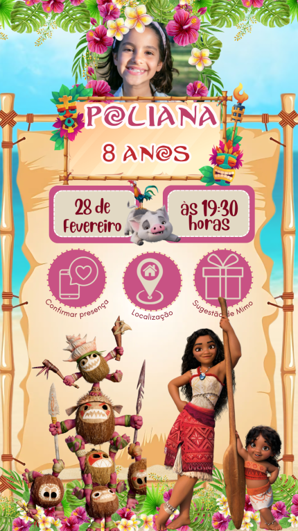 Convite Interativo com Sugestão de Presente Moana