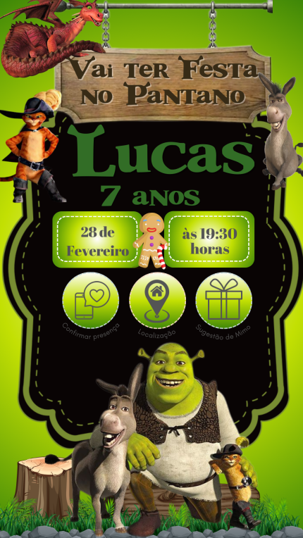 Convite Interativo com Sugestão de Presente Shrek