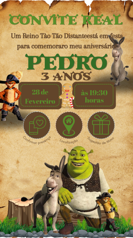 Convite Interativo com Sugestão de Presente Shrek