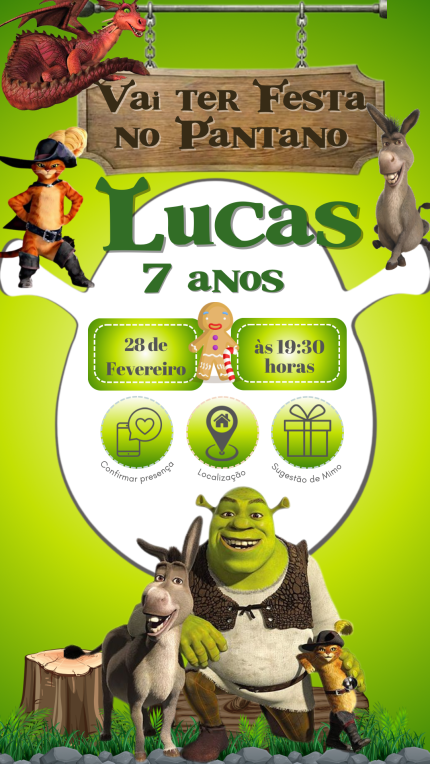 Convite Interativo com Sugestão de Presente Shrek
