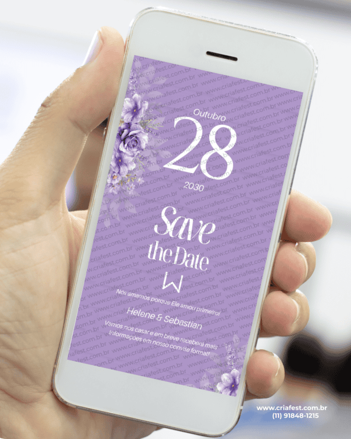 save the date casamento lilás moderno com flores lavanda