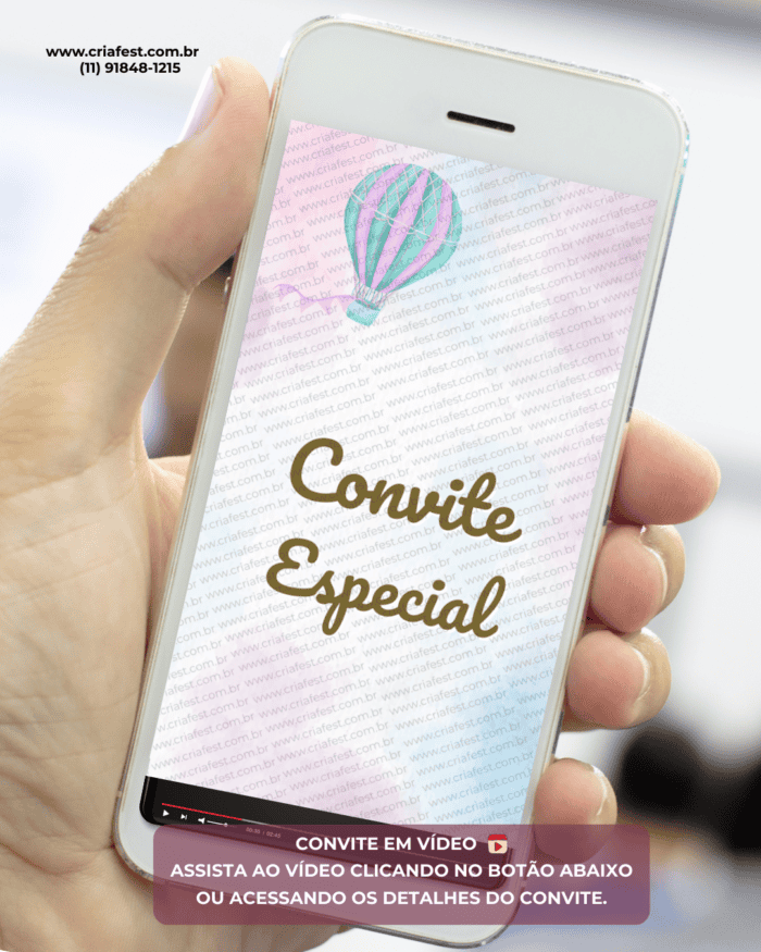 Convite animado para chá revelação com balão em rosa e azul. Convite digital em vídeo para enviar pelo WhatsApp e descobrir se é menino ou menina.