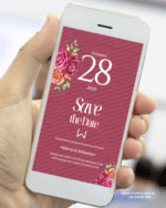 Save the Date casamento marsala com flores rosa, marsala e laranja para anunciar a data do casamento.