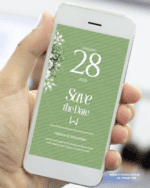 save the date casamento verde oliva com flores brancas