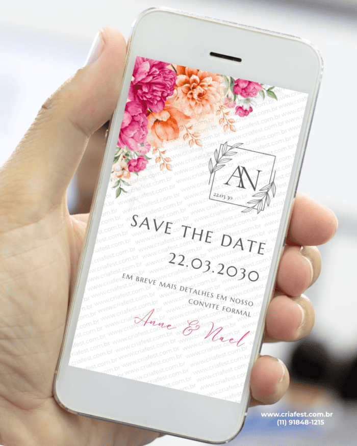 Save the Date casamento floral rosa e laranja elegante para anunciar a data do casamento.