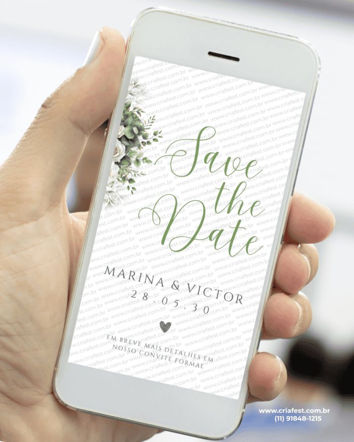save the date casamento verde oliva minimalista com flores
