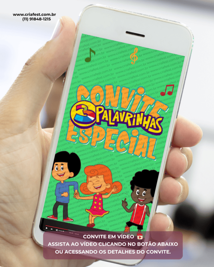 Convite de festa infantil em vídeo tema 3 Palavrinhas personalizado com os dados do evento para aniversário