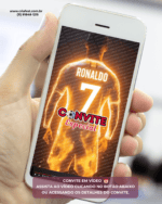 Celular exibindo convite animado em vídeo tema Cristiano Ronaldo com camisa número 7 para aniversário