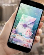 Convite Fundo do Mar para menina com envelope digital, inspirado no universo marinho, com peixes, conchas, corais e elementos delicados em tons suaves.